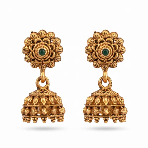The99jewel_Antique_Gold_Plated_Temple_Jhumki_Earrings_Green
