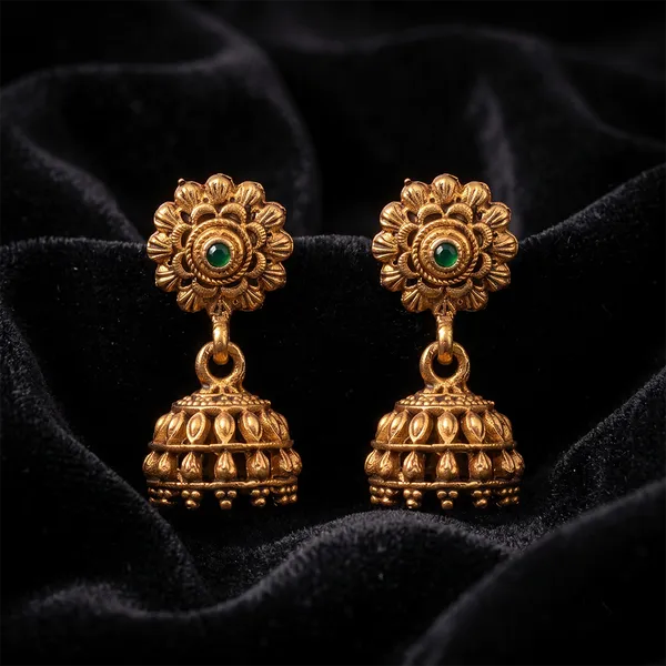 The99jewel_Antique_Gold_Plated_Temple_Jhumki_Earrings_Green