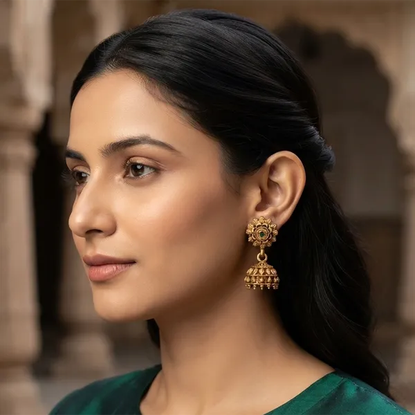 The99jewel_Antique_Gold_Plated_Temple_Jhumki_Earrings_Green