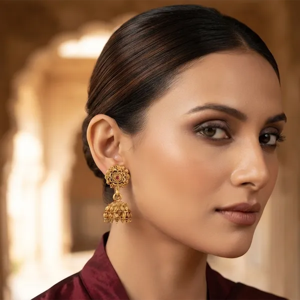 The99jewel_Antique_Gold_Plated_Temple_Jhumki_Earrings_Pink