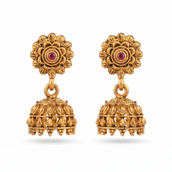 The99jewel_Antique_Gold_Plated_Temple_Jhumki_Earrings_Pink