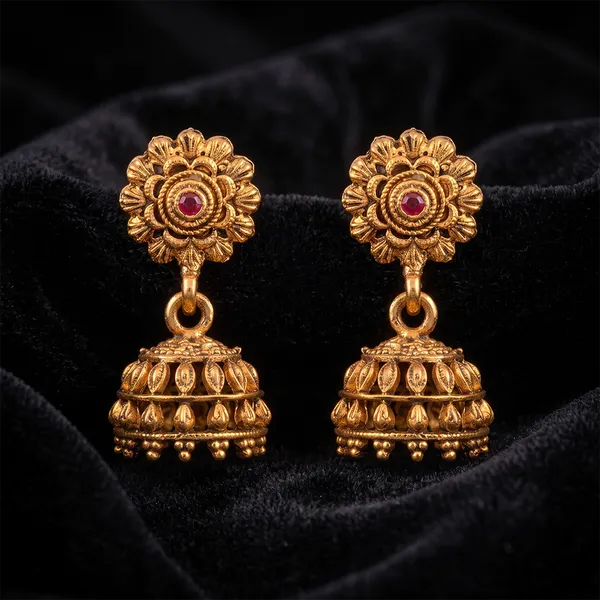 The99jewel_Antique_Gold_Plated_Temple_Jhumki_Earrings_Pink