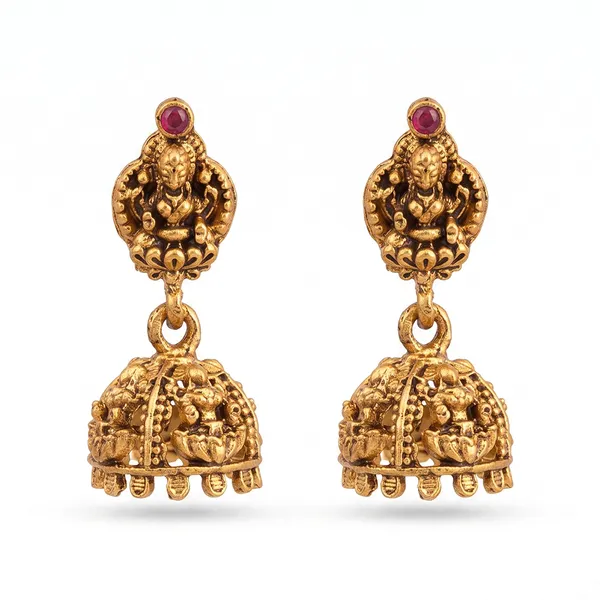 The99jewel_Antique_Gold_Plated_Temple_Jhumki_Earrings_Pink
