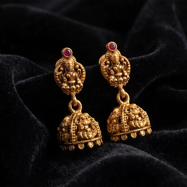 The99jewel_Antique_Gold_Plated_Temple_Jhumki_Earrings_Pink