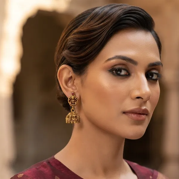 The99jewel_Antique_Gold_Plated_Temple_Jhumki_Earrings_Pink