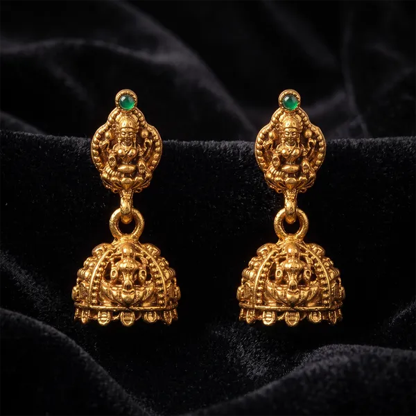 The99jewel_Antique_Gold_Plated_Temple_Jhumki_Earrings_Green
