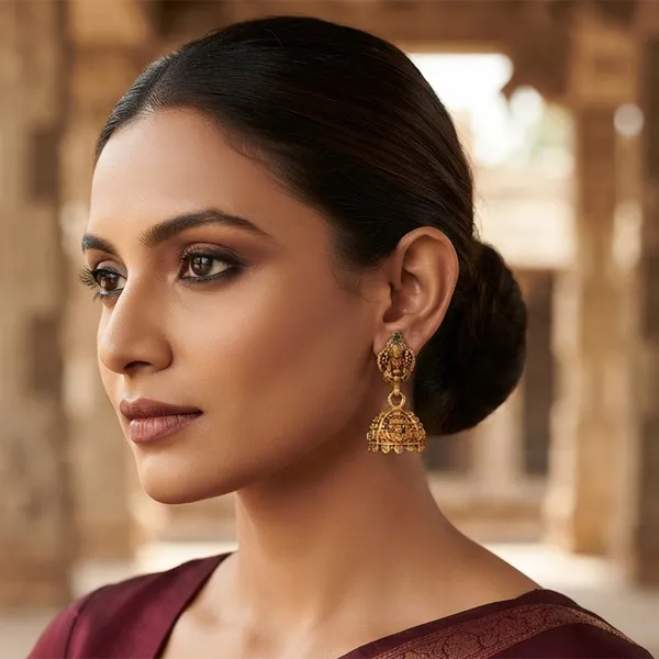 The99jewel_Antique_Gold_Plated_Temple_Jhumki_Earrings_Green