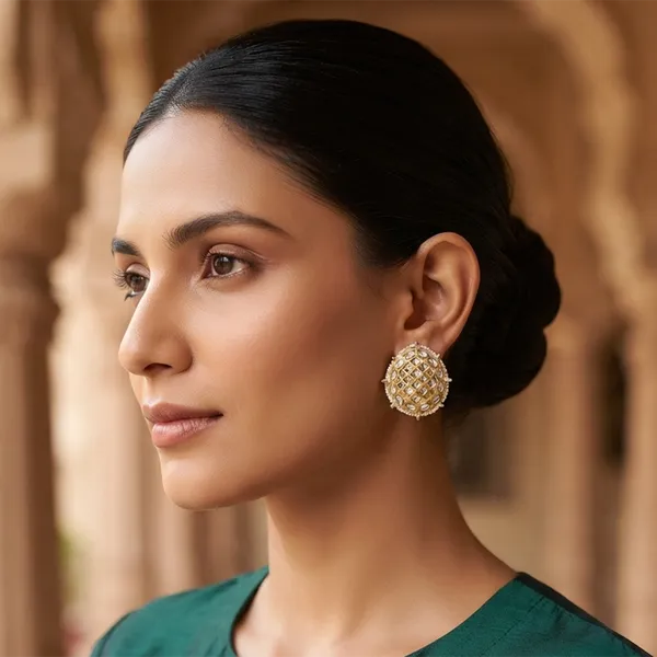 The99jewel_Gold_Plated_Kundan_Stud_Earrings_Gold