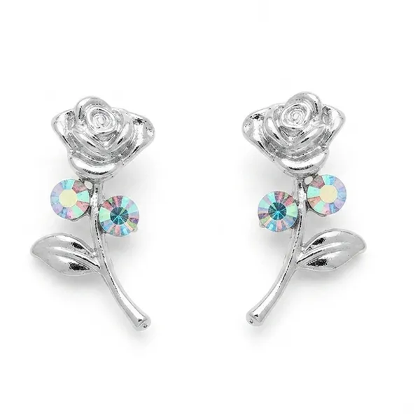 The99jewel_Silver_Plated_Rose_Design_Stud_Earrings_White