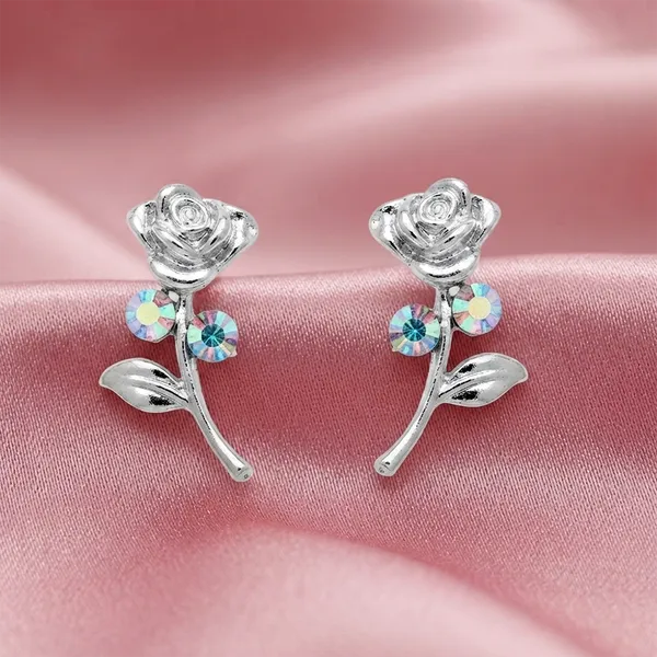 The99jewel_Silver_Plated_Rose_Design_Stud_Earrings_White
