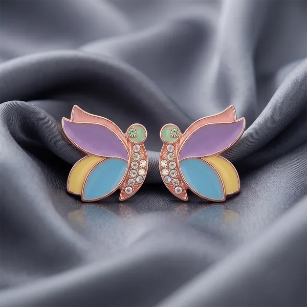 The99jewel_Rose_Gold_Plated_Butterfly_Enamel_Stud_Earrings_Multi