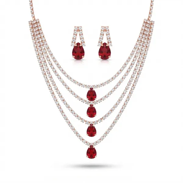 The99jewel_Elegant_Rose_Gold_Plated_Crystal_Stone_4_Layer_Necklace_Set_For_Women_Red
