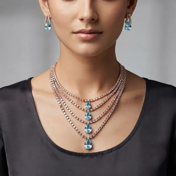 The99jewel_Elegant_Rose_Gold_Plated_Crystal_Stone_4_Layer_Necklace_Set_For_Women_Light_Blue