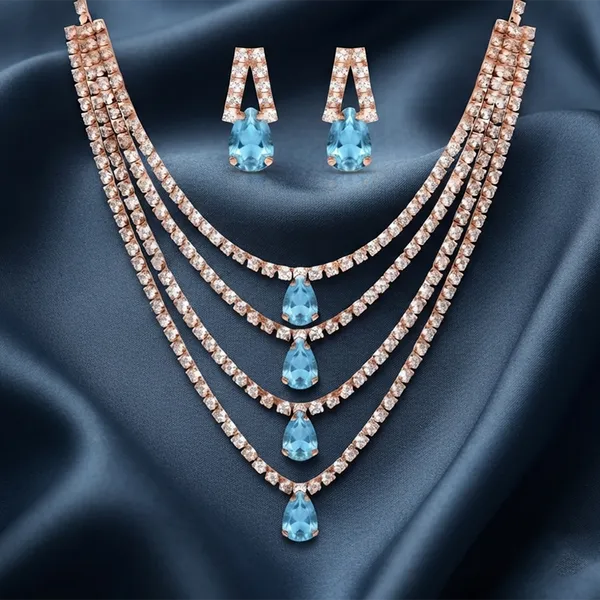 The99jewel_Elegant_Rose_Gold_Plated_Crystal_Stone_4_Layer_Necklace_Set_For_Women_Light_Blue