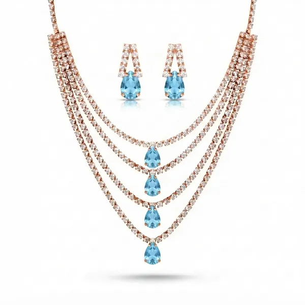 The99jewel_Elegant_Rose_Gold_Plated_Crystal_Stone_4_Layer_Necklace_Set_For_Women_Light_Blue