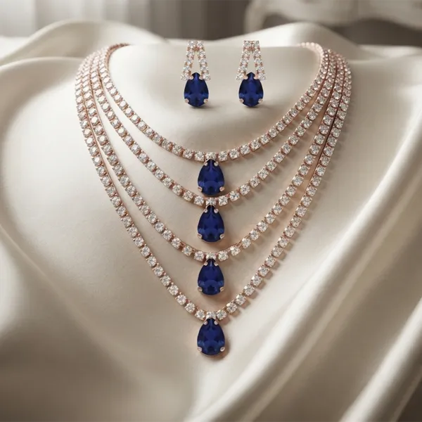 The99jewel_Elegant_Rose_Gold_Plated_Crystal_Stone_4_Layer_Necklace_Set_For_Women_Blue