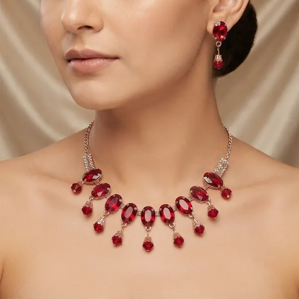 The99jewel_Exclusive_Rose_Gold_Plated_Crystal_Stone_Celebration_Necklace_Set_Red