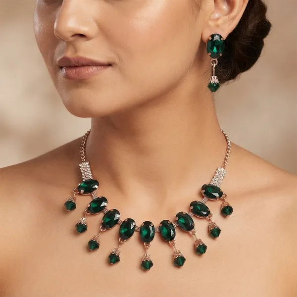 The99jewel_Exclusive_Rose_Gold_Plated_Crystal_Stone_Celebration_Necklace_Set_Green