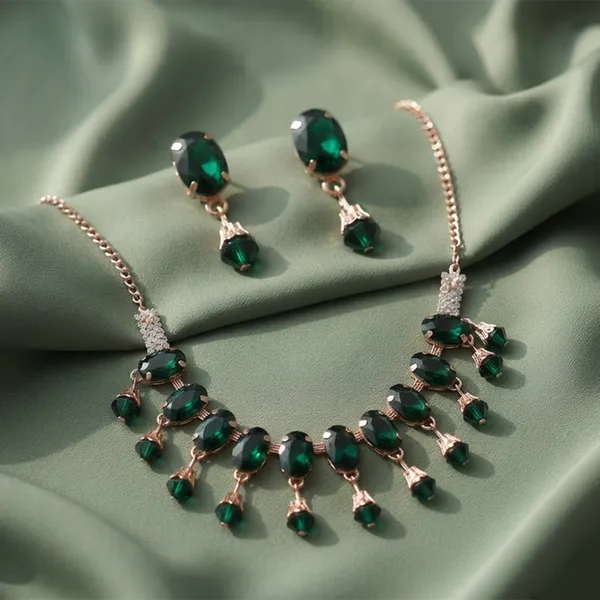The99jewel_Exclusive_Rose_Gold_Plated_Crystal_Stone_Celebration_Necklace_Set_Green