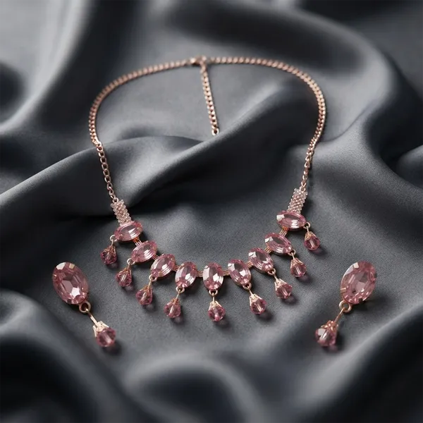 The99jewel_Exclusive_Rose_Gold_Plated_Crystal_Stone_Celebration_Necklace_Set_Pink