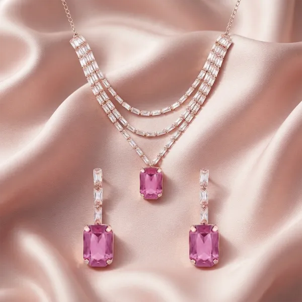 The99jewel_Elegant_Rose_Gold_Plated_Crystal_Stone_Layer_Necklace_Set_For_Women_Light_Pink