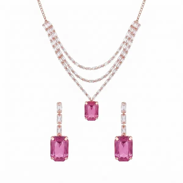 The99jewel_Elegant_Rose_Gold_Plated_Crystal_Stone_Layer_Necklace_Set_For_Women_Light_Pink