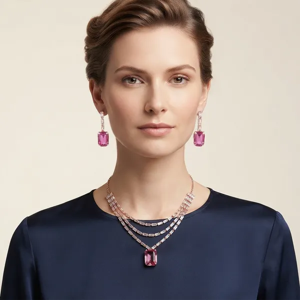 The99jewel_Elegant_Rose_Gold_Plated_Crystal_Stone_Layer_Necklace_Set_For_Women_Light_Pink