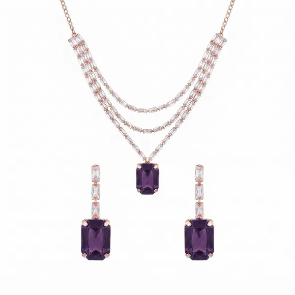 The99jewel_Elegant_Rose_Gold_Plated_Crystal_Stone_Layer_Necklace_Set_For_Women_Purple