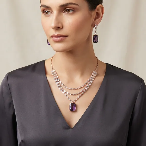 The99jewel_Elegant_Rose_Gold_Plated_Crystal_Stone_Layer_Necklace_Set_For_Women_Purple