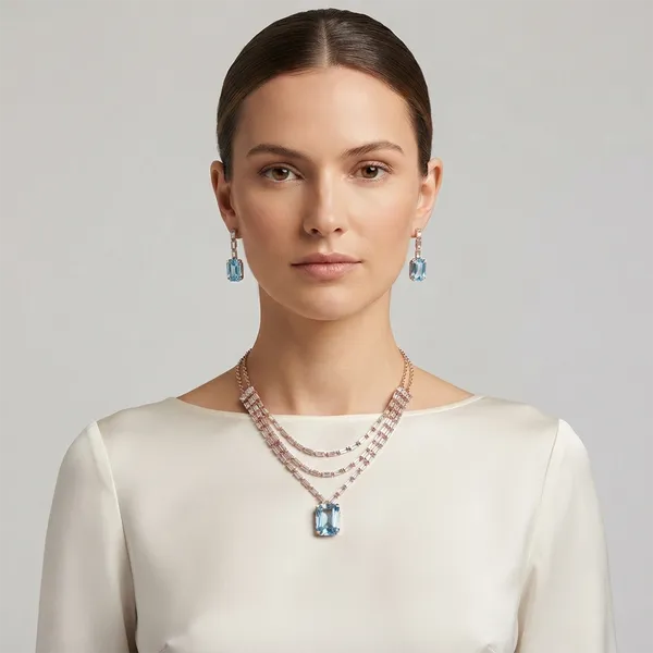The99jewel_Elegant_Rose_Gold_Plated_Crystal_Stone_Layer_Necklace_Set_For_Women_Light_Blue
