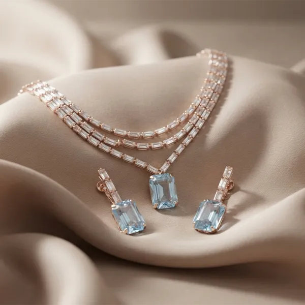 The99jewel_Elegant_Rose_Gold_Plated_Crystal_Stone_Layer_Necklace_Set_For_Women_Light_Blue