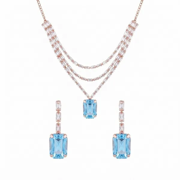 The99jewel_Elegant_Rose_Gold_Plated_Crystal_Stone_Layer_Necklace_Set_For_Women_Light_Blue