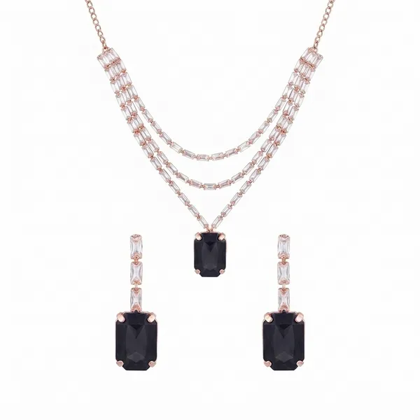 The99jewel_Elegant_Rose_Gold_Plated_Crystal_Stone_Layer_Necklace_Set_For_Women_Black