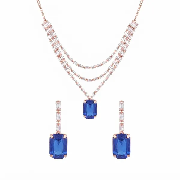 The99jewel_Elegant_Rose_Gold_Plated_Crystal_Stone_Layer_Necklace_Set_For_Women_Blue