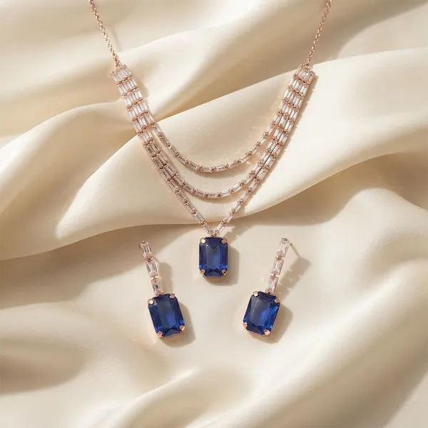 The99jewel_Elegant_Rose_Gold_Plated_Crystal_Stone_Layer_Necklace_Set_For_Women_Blue