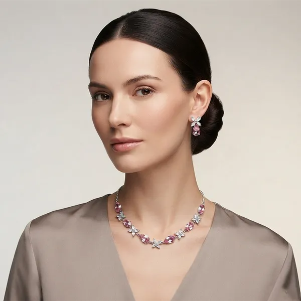 The99jewel_Elegant_Silver_Plated_Crystal_Stone_Necklace_Set_For_Women_Pink