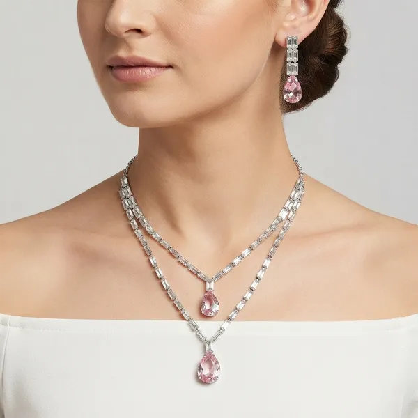 The99jewel_Elegant_Silver_Plated_Crystal_Stone_Layer_Necklace_Set_For_Women_Light_Pink