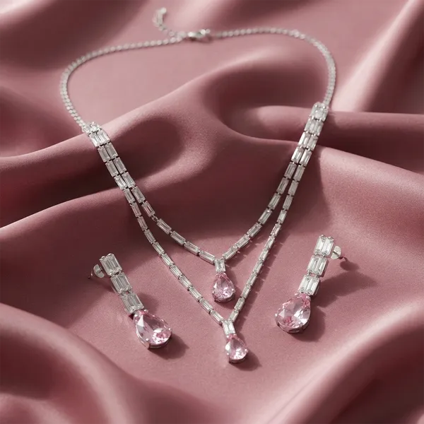 The99jewel_Elegant_Silver_Plated_Crystal_Stone_Layer_Necklace_Set_For_Women_Light_Pink