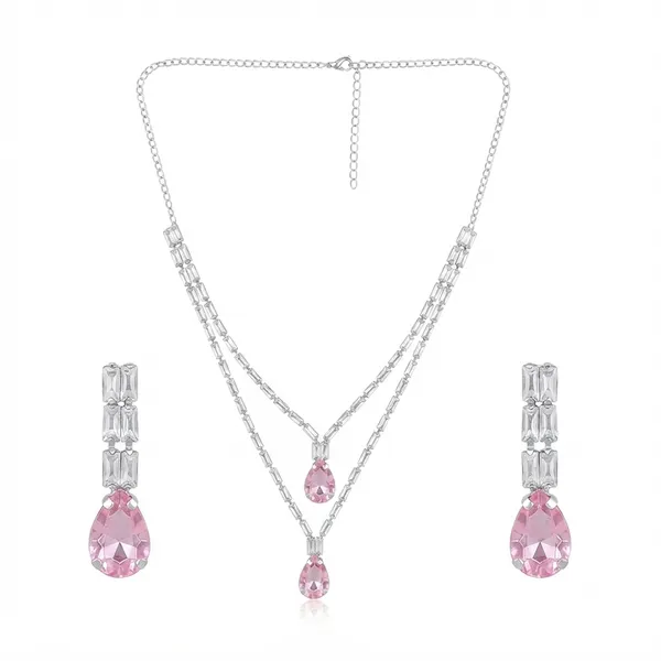 The99jewel_Elegant_Silver_Plated_Crystal_Stone_Layer_Necklace_Set_For_Women_Light_Pink