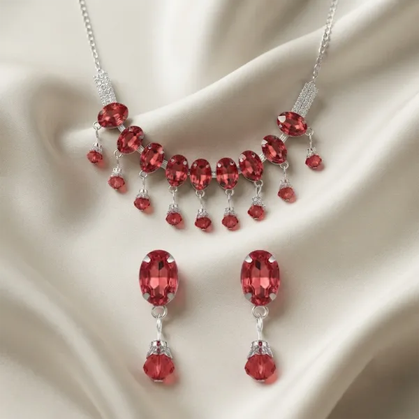 The99jewel_Elegant_Silver_Plated_Crystal_Stone_Necklace_Set_For_Women_Red