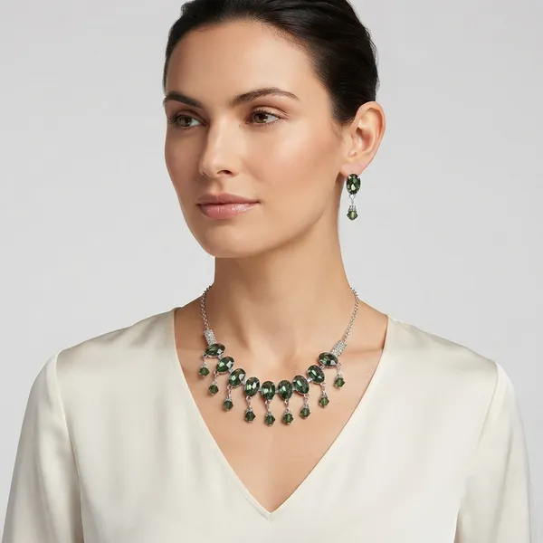 The99jewel_Elegant_Silver_Plated_Crystal_Stone_Necklace_Set_For_Women_Green