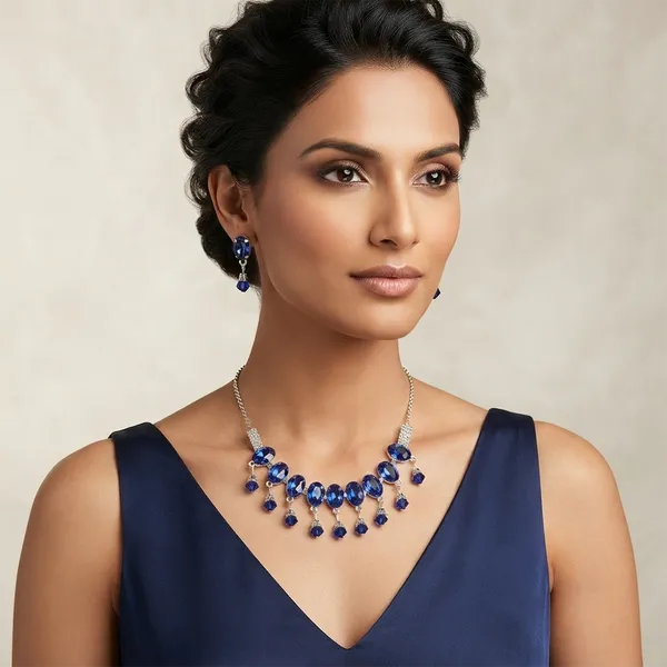 The99jewel_Elegant_Silver_Plated_Crystal_Stone_Necklace_Set_For_Women_Blue