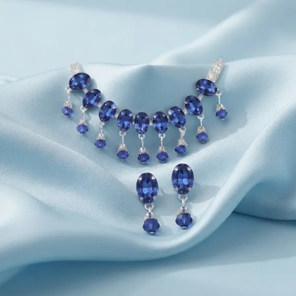 The99jewel_Elegant_Silver_Plated_Crystal_Stone_Necklace_Set_For_Women_Blue