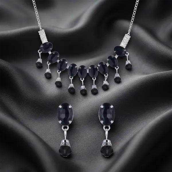 The99jewel_Elegant_Silver_Plated_Crystal_Stone_Necklace_Set_For_Women_Black