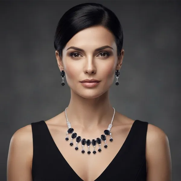 The99jewel_Elegant_Silver_Plated_Crystal_Stone_Necklace_Set_For_Women_Black