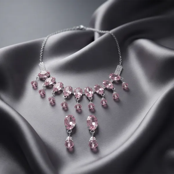 The99jewel_Elegant_Silver_Plated_Crystal_Stone_Necklace_Set_For_Women_Light_Pink