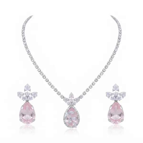 The99jewel_Elegant_Silver_Plated_Crystal_Stone_Necklace_Set_For_Women_Light_Pink