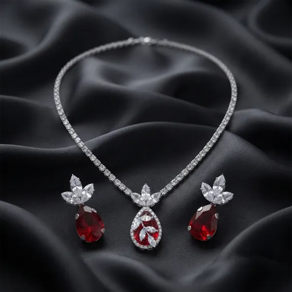 The99jewel_Elegant_Silver_Plated_Crystal_Stone_Necklace_Set_For_Women_Red