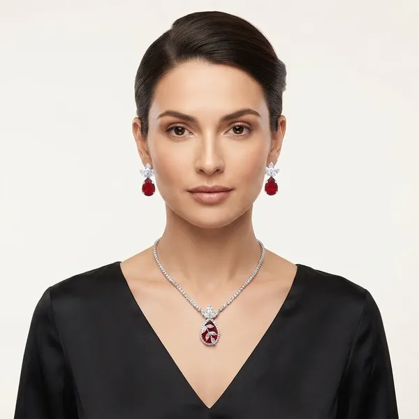 The99jewel_Elegant_Silver_Plated_Crystal_Stone_Necklace_Set_For_Women_Red