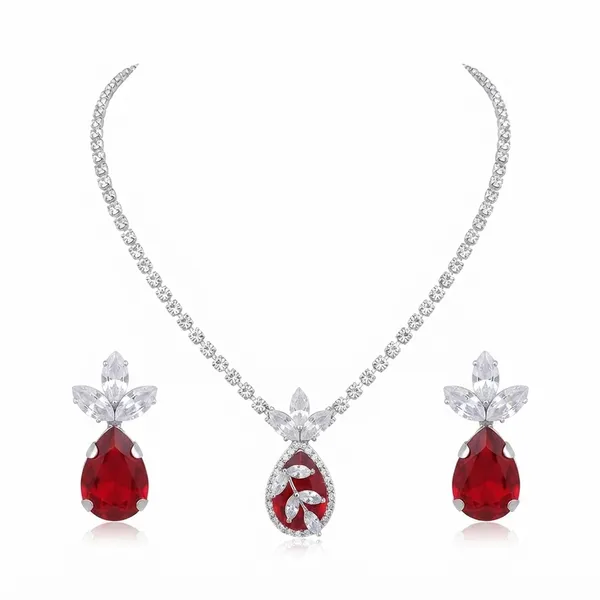 The99jewel_Elegant_Silver_Plated_Crystal_Stone_Necklace_Set_For_Women_Red